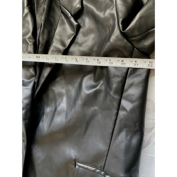 Aaron & Amber Womens Vegan Leather Blazer Large Black  Hipster 70's Sports Coat - Picture 10 of 13